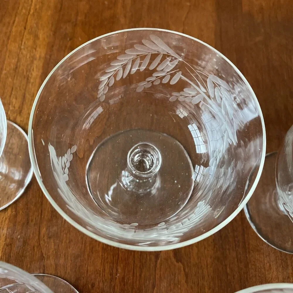 Sasaki Japan SAS28 Low Sherbets Clear Etched Crystal Mid Century Elegant Set (6)